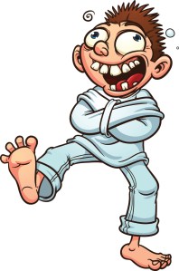Crazy cartoon guy in a straight jacket. Vector illustration with