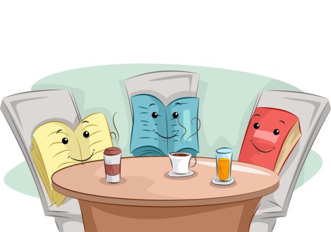 Mascot Illustration of Books Having Coffee Together - Book Club